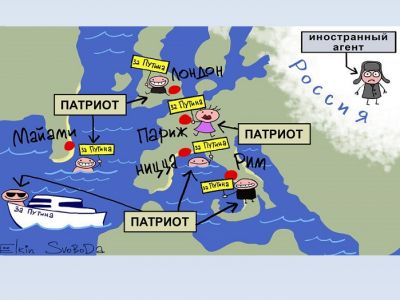 Патриоты и иностранные агенты. Карикатура С.Елкина: svoboda.org